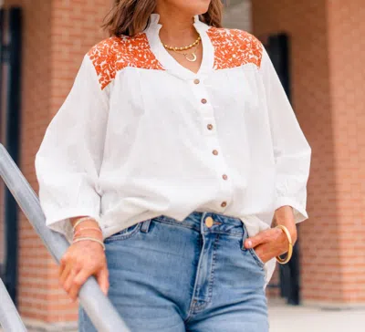 Layerz Clothing Jane Long Sleeve Top In White/burnt Orange