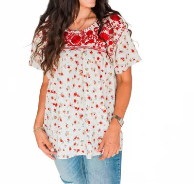 Layerz Clothing Jane Patterned Top In Red Multi In White
