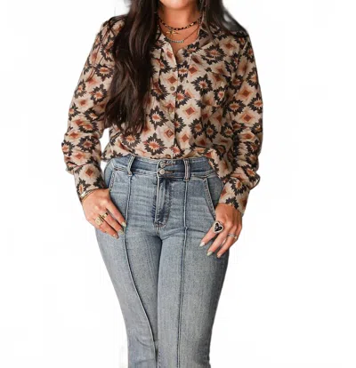 Layerz Clothing Jordan Aztec Print Top In Brown