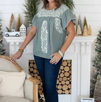 Layerz Clothing Jovie Embroidered Top In Sage In Blue