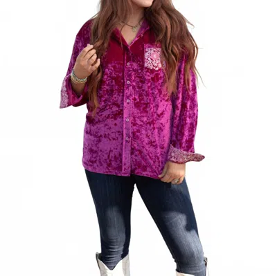 Layerz Clothing Juliet Velvet Button Up Top In Pink
