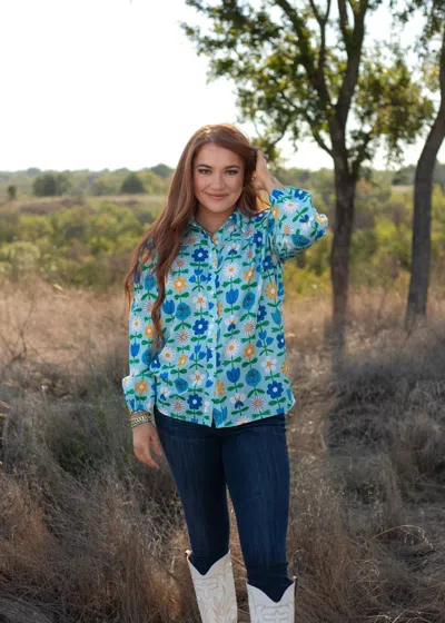 Layerz Clothing Kate Floral Long Sleeve Top In Blue