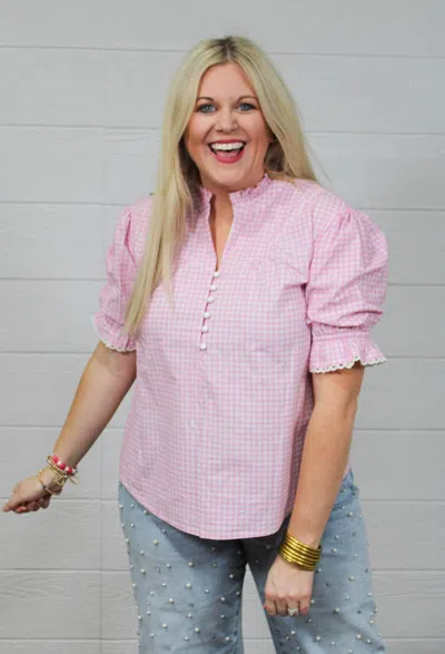 Layerz Clothing Lauren Short Sleeve Top In Pink Gingham In Multi