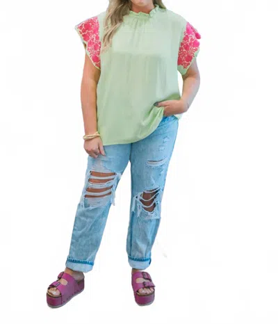 Layerz Clothing Maggie Mock Neck Top In Green In Blue