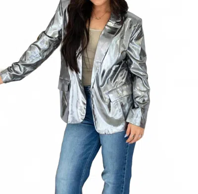 Layerz Clothing Metallic Babe Blazer In Silver