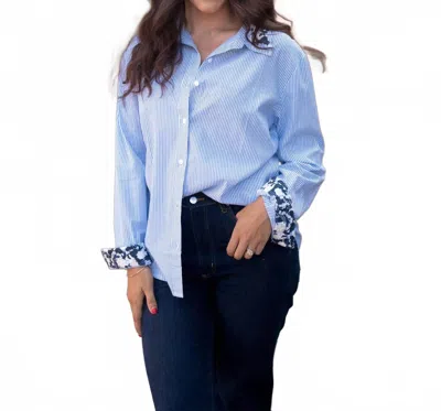 Layerz Clothing Michael Embroidered Collar Button Up Top In Blue