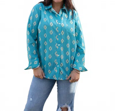Layerz Clothing Mindy Button Up Top In Blue In Multi