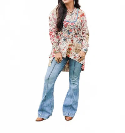 Layerz Clothing Nina Long Sleeve Top In Red/blue In Multi