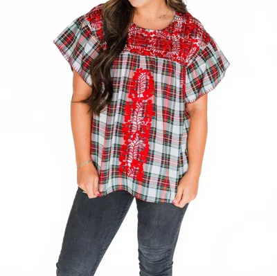 Layerz Clothing Noel Patterned Top In Red Multi