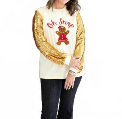 Layerz Clothing Oh Snap Sequin Top In Cream In White
