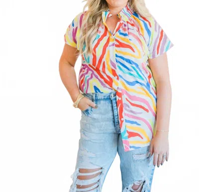 Layerz Clothing Phoebe Button Up Top In White Multi