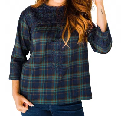 Layerz Clothing Plaid Embroidered Top In Blue Multi