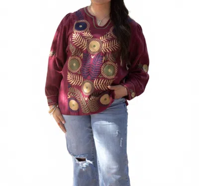 Layerz Clothing Quinn Long Sleeve Top In Red In Purple