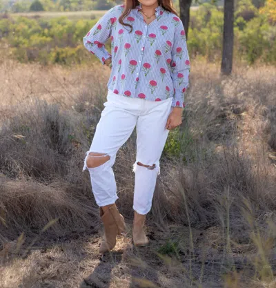 Layerz Clothing Renee Button Down Top In Blue