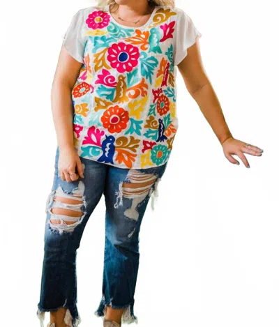 Layerz Clothing Ruffle Sleeve Top In Ivory Multi