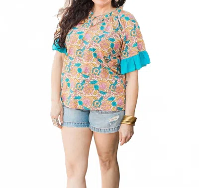 Layerz Clothing Short Sleeve Bell Top In Pink Floral In Multi