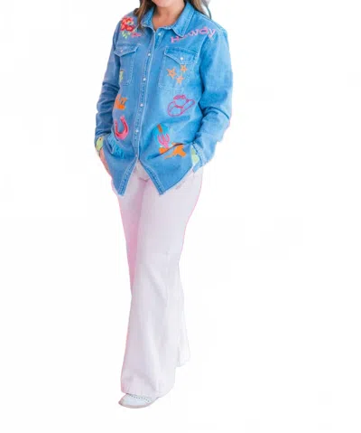 Layerz Clothing Sloan Long Sleeve Top In Denim In Blue