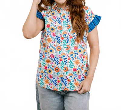 Layerz Clothing Stevie Fiesta Top In Blue Multi