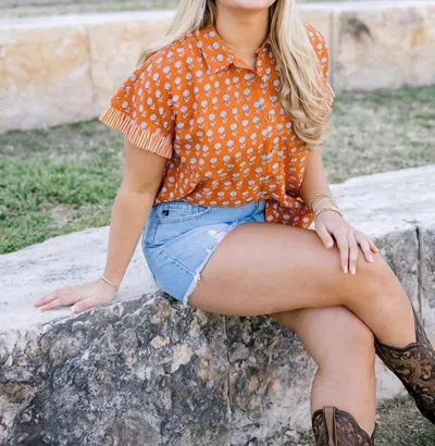 Layerz Clothing Stevie Short Sleeve Top In Burnt Orange In Multi