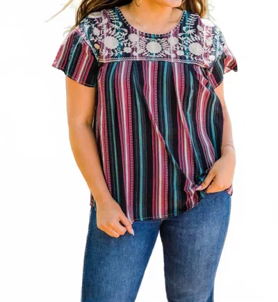 Layerz Clothing Striped Embroidered Top In Multi