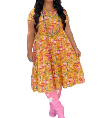 Layerz Clothing Sunny Boot Midi Dress In Yellow Multi