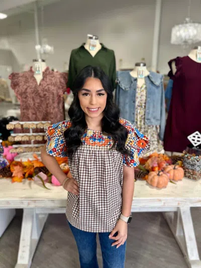 Layerz Clothing Tatum Gingham Top In Brown