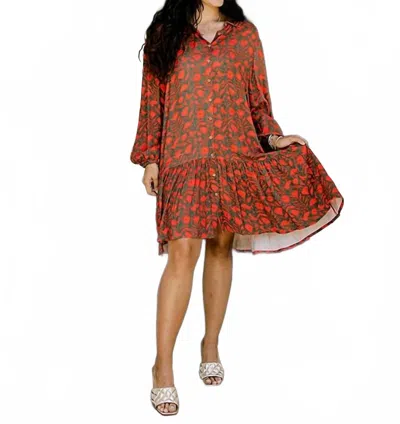 Layerz Clothing Tatum Long Sleeve Dress In Red/green Otomi