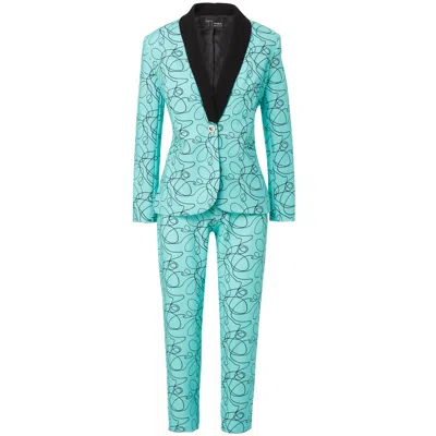 Layo G Green / Black Women's Patterned Stretch Boss Suit Set - Mint Green Pattern In Multi