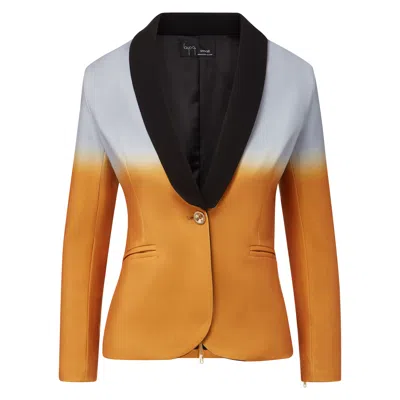 Layo G Grey / Yellow Women's Stretch Blazer — Mustard Gold Yellow & Gray Ombre In Animal Print