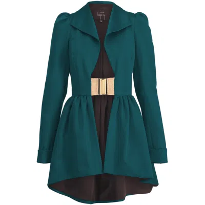 Layo G Women's Green / Blue Flared Collar Jacket Dress - Teal