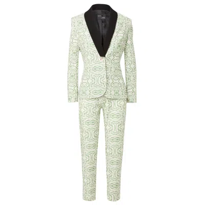 Layo G Women's Stretch Patterned Boss Suit Set - Sage Green Pattern