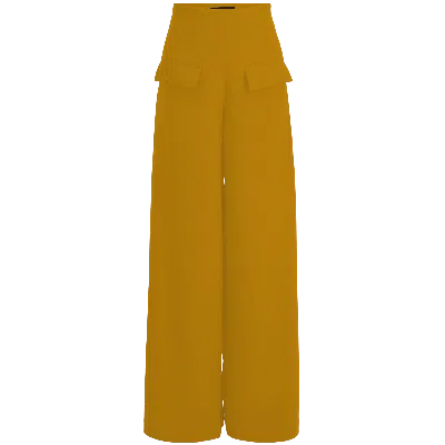Layo G Women's Yellow / Gold Stretch Wide-leg Dress Pants — Mustard Gold Yellow