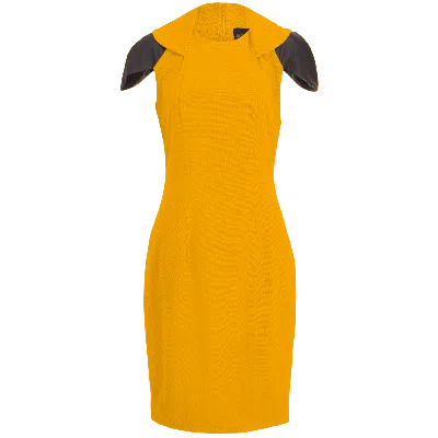 Layo G Women's Yellow / Gold Stretch Zip Collar Midi Dress - Mustard Gold Yellow