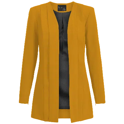 Layo G Yellow / Gold Women's Pleated Stretch Blazer — Mustard Gold Yellow