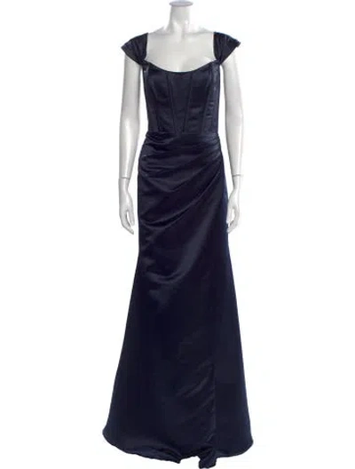 Pre-owned Lazaro Square Neckline Long Dress In Blue