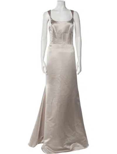Pre-owned Lazaro Square Neckline Long Dress In Neutral