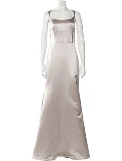 Pre-owned Lazaro Square Neckline Long Dress In Neutral