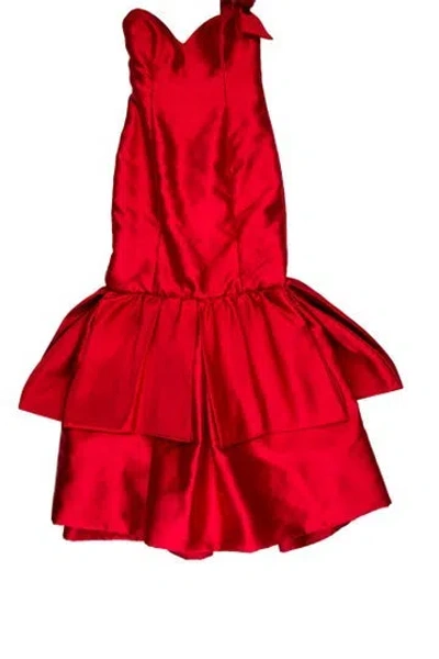 Pre-owned Lazaro Strapless Long Dress In Red