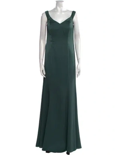 Pre-owned Lazaro V-neck Long Dress In Green