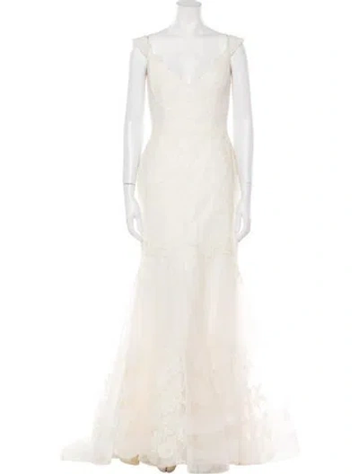 Pre-owned Lazaro V-neck Long Dress In Neutral