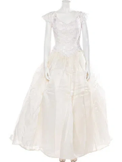 Pre-owned Lazaro V-neck Long Dress In Neutral