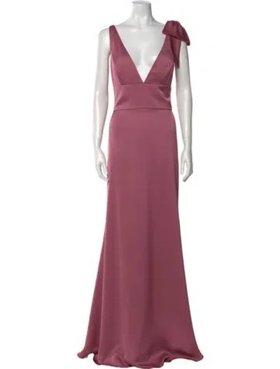 Pre-owned Lazaro V-neck Long Dress In Pink