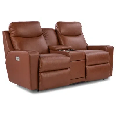 La-z-boy Emmons Power Leather Reclining Loveseat With Power Headrest, Lumbar, And Console In Brown