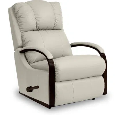 La-z-boy Harbor Town Leather Match Manual Rocking Recliner In White Leather Match