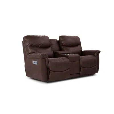 La-z-boy James Leather Power Reclining Loveseat W/ Headrest & Console In Brown