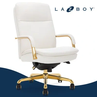 La-z-boy Opus Executive Mid-back Office Chair, Channel-tufted Seat And Back, Double-layer Cushion In Gold,white