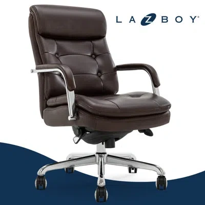 La-z-boy Sonata Executive Office Chair With Padded Arms, Bonded Leather In Chrome,dark Brown