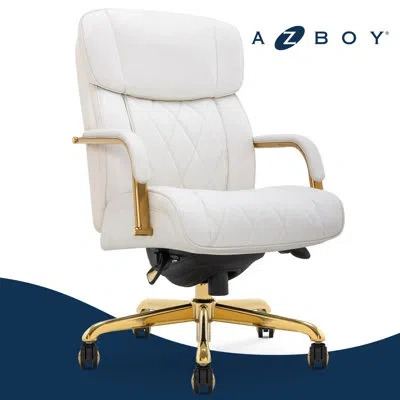 La-z-boy Symphony Executive Office Chair, Diamond-tufted Seat And Back, Pocket Coil Cushion In Gold,white
