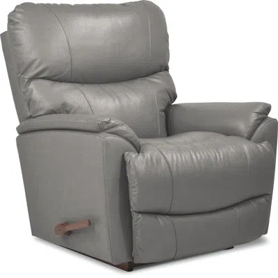 La-z-boy Trouper Leather Match Manual Rocking Recliner In Gray