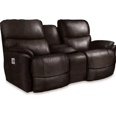La-z-boy Trouper Power Reclining Loveseat W/ Headrest, Lumbar & Console In Brown